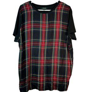 Lauren Ralph Lauren Tartan Short Sleeve Black Shirt Blouse Top Size 2X EUC #1284